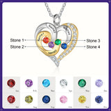 Personalized 925 Silver Heart Necklace with Name & Birthstones