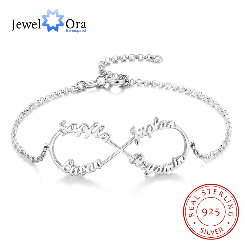 925 Silver Infinity Name Bracelet for Women 4 Names Adjustable (BA102551)