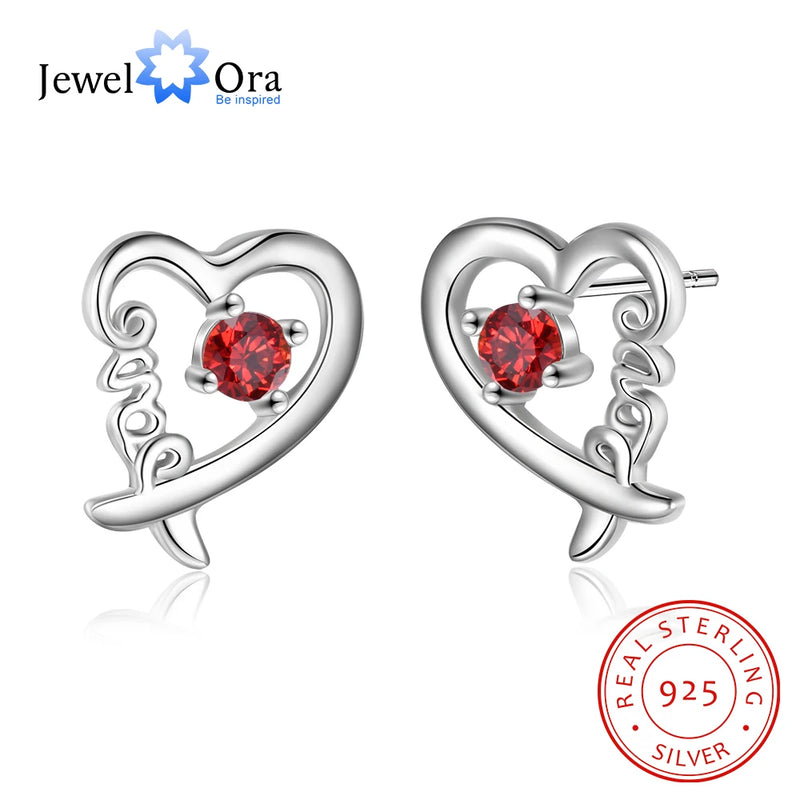 925 Silver Birthstone Heart Stud Earrings for Women