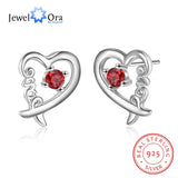 925 Silver Birthstone Heart Stud Earrings for Women