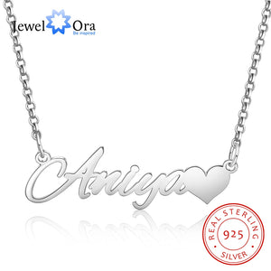925 Silver Nameplate Necklace with Heart for Women