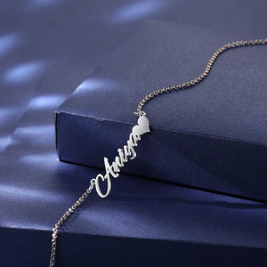 925 Silver Nameplate Necklace with Heart for Women