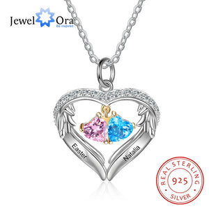925 Silver Personalized Mom Necklace with Birthstones & Engraved Heart Pendant