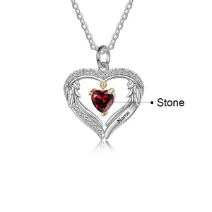 925 Silver Personalized Mom Necklace with Birthstones & Engraved Heart Pendant