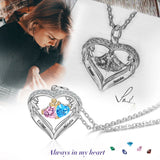 925 Silver Personalized Mom Necklace with Birthstones & Engraved Heart Pendant