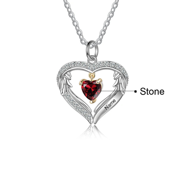 925 Silver Personalized Mom Necklace with Birthstones & Engraved Heart Pendant