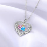925 Silver Personalized Mom Necklace with Birthstones & Engraved Heart Pendant