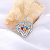 925 Silver Personalized Mom Necklace with Birthstones & Engraved Heart Pendant