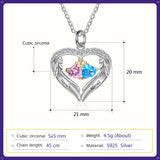 925 Silver Personalized Mom Necklace with Birthstones & Engraved Heart Pendant