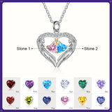 925 Silver Personalized Mom Necklace with Birthstones & Engraved Heart Pendant