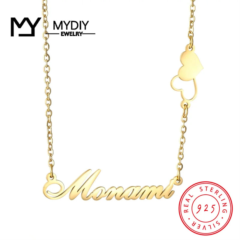 925 Silver Personalized Name Necklace Two Love Chain Collar