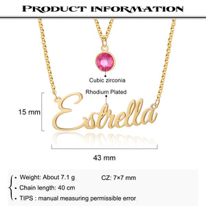 925 Silver Personalized Name Necklace with Birthstone