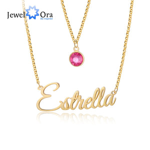 925 Silver Personalized Name Necklace with Birthstone