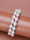 Sterling Silver Personalized Pearl Rhinestone Bracelet for Women