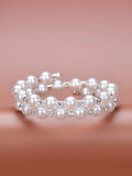 Sterling Silver Personalized Pearl Rhinestone Bracelet for Women