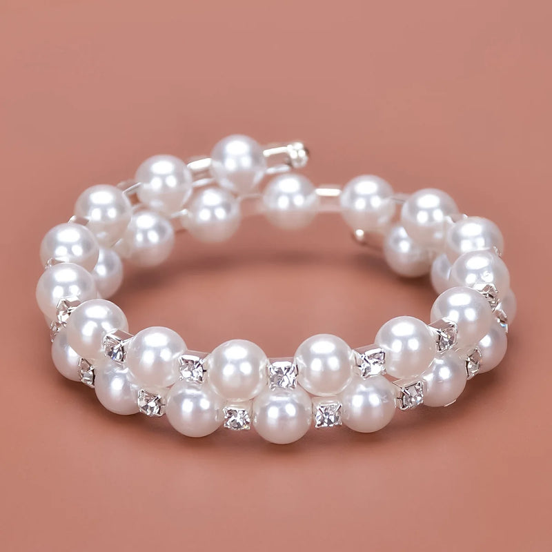 Sterling Silver Personalized Pearl Rhinestone Bracelet for Women