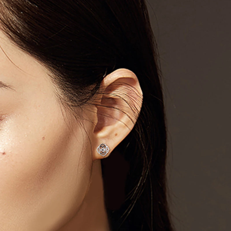 925 Silver Rose Stud Earrings for Women's Summer Jewelry