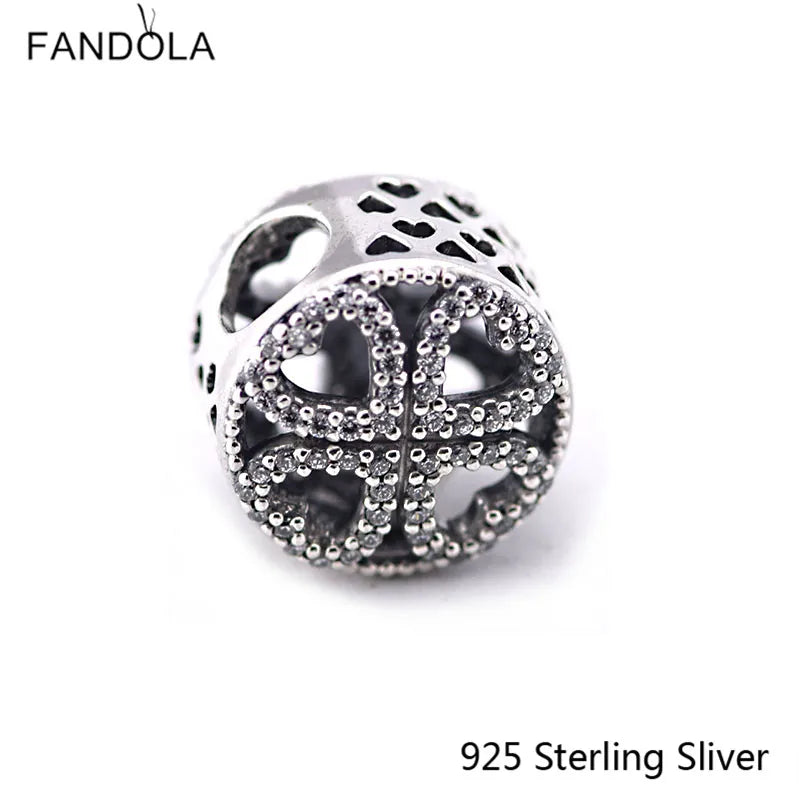 925 Silver Petals of Love Charm Hearts DIY Bracelet Bead Jewelry
