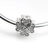 925 Silver Petals of Love CZ Heart Clover Clip Charm Beads