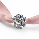 925 Silver Petals of Love CZ Heart Clover Clip Charm Beads