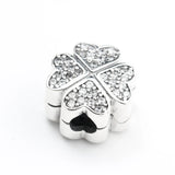 925 Silver Petals of Love CZ Heart Clover Clip Charm Beads