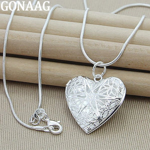 925 Silver Photo Frame Pendant Necklace Snake Chain Wedding Jewelry
