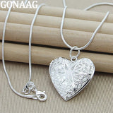 925 Silver Photo Frame Pendant Necklace Snake Chain Wedding Jewelry