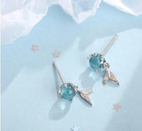 925 Silver Crystal Mermaid Stud Earrings Wedding Jewelry