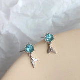 925 Silver Crystal Mermaid Stud Earrings Wedding Jewelry