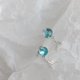 925 Silver Crystal Mermaid Stud Earrings Wedding Jewelry