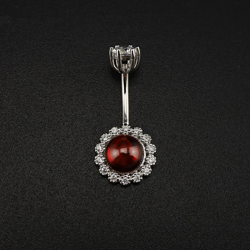 925 Silver Garnet Navel Belly Ring Body Jewelry