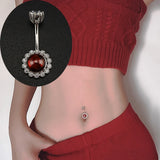925 Silver Garnet Navel Belly Ring Body Jewelry