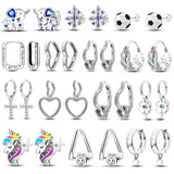 925 Silver Cat Earrings Hoop Heart Studs