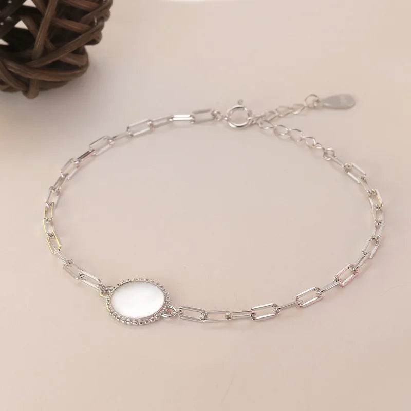 925 Silver Geometric Circle Tile Bracelet for Women
