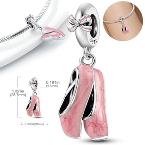 925 Silver Pink Ballet Skates Pendant Heart Charms Jewelry Making