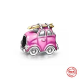 925 Silver Pink Motorcycle Car Bike Dangle Charm Bead for Bracelet Pendant DIY