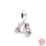 925 Silver Pink Motorcycle Car Bike Dangle Charm Bead for Bracelet Pendant DIY