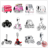 925 Silver Pink Motorcycle Car Bike Dangle Charm Bead for Bracelet Pendant DIY