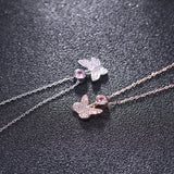 925 Silver Pink Butterfly Clavicle Chain Necklace For Women