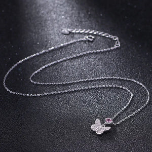 925 Silver Pink Butterfly Clavicle Chain Necklace For Women