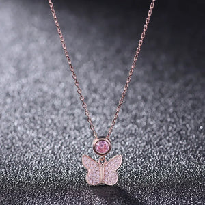 925 Silver Pink Butterfly Clavicle Chain Necklace For Women