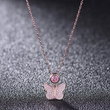 925 Silver Pink Butterfly Clavicle Chain Necklace For Women