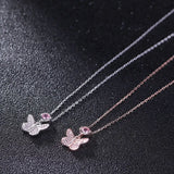 925 Silver Pink Butterfly Clavicle Chain Necklace For Women