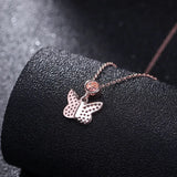925 Silver Pink Butterfly Clavicle Chain Necklace For Women