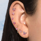 925 Silver Pink CZ Butterfly Flower Hoop Earrings Women Piercing Jewelry