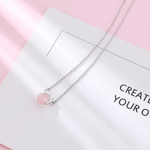 925 Silver Pink Cat Zircon Necklace Pendant for Women