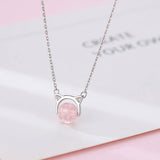 925 Silver Pink Cat Zircon Necklace Pendant for Women