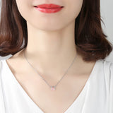 925 Silver Pink Cat Zircon Necklace Pendant for Women