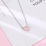 925 Silver Pink Cat Zircon Necklace Pendant for Women