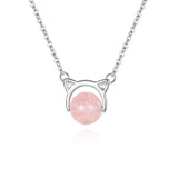 925 Silver Pink Cat Zircon Necklace Pendant for Women